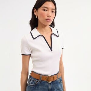 NWT Veronica Beard Kearney Polo Tee With Contrast Piping